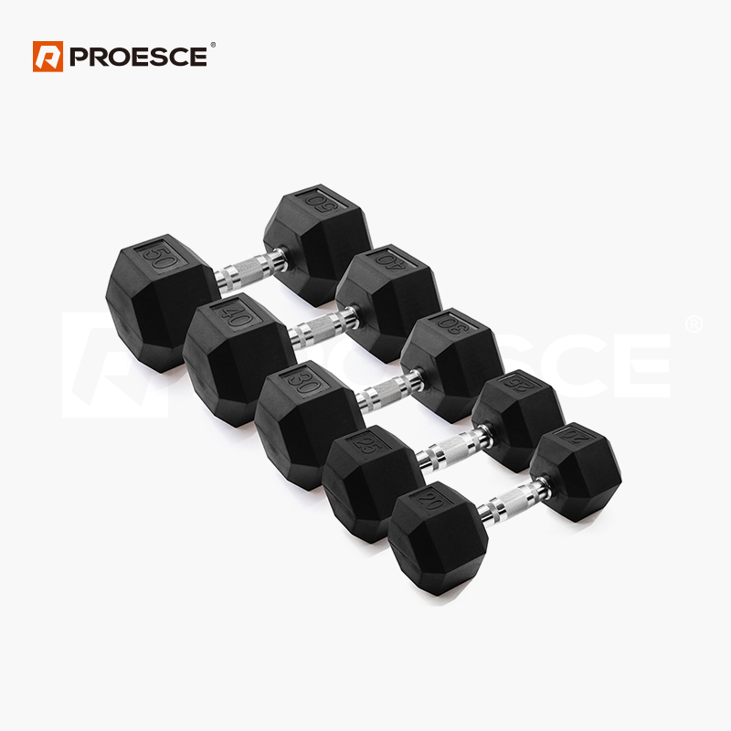 Rubber Hex Dumbbell | Anti-Roll Cast Iron Hex Dumbbells PROESCE LKDB-111