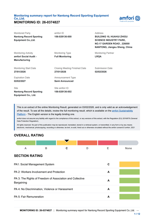 PROESCE BSCI audit certificate
