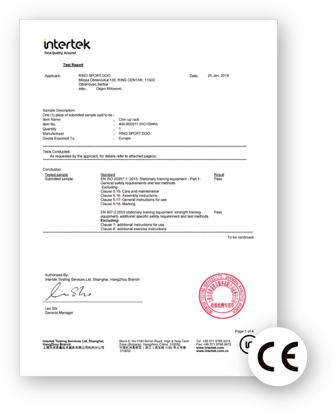 PROESCE REACH test report for chin up rack