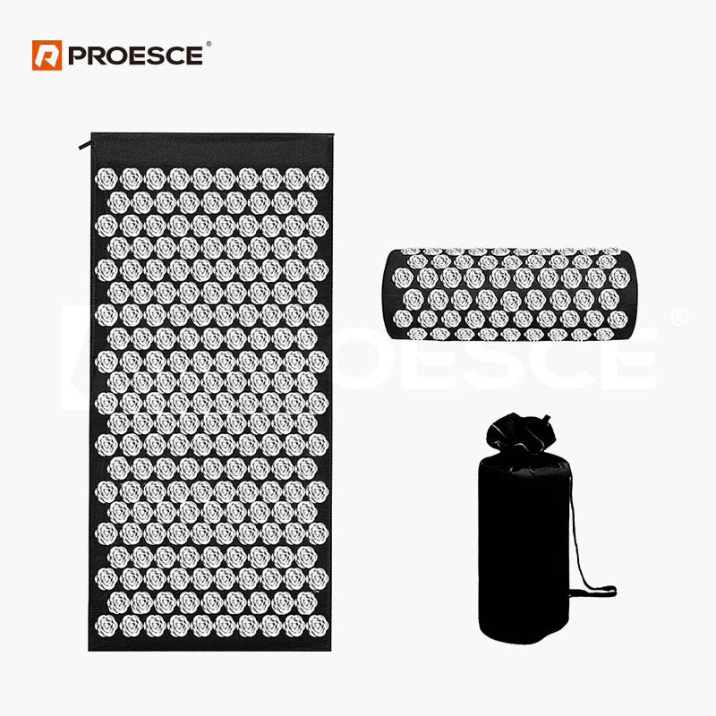 Acupressure mat & neck pillow set with ABS spikes relieves back‑neck tension For Black Color PROESCE LKEM-4042