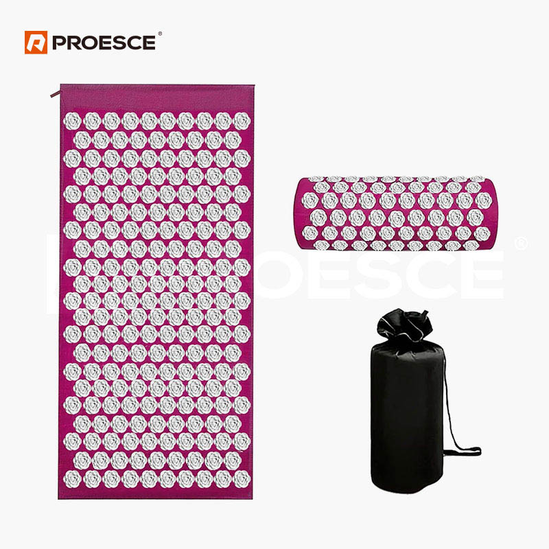 Acupressure mat & neck pillow set with ABS spikes relieves back‑neck tension For Pink Color PROESCE LKEM-4042