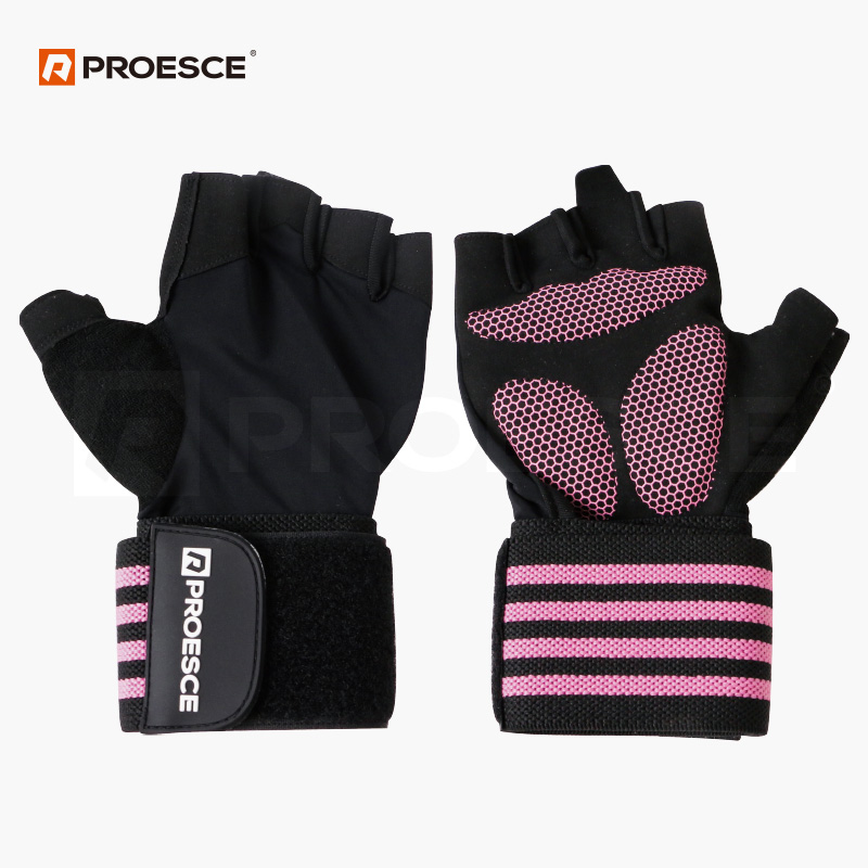 Fitness Gloves with Wrist Wraps | Half Finger Workout Gloves PROESCE LTG-218