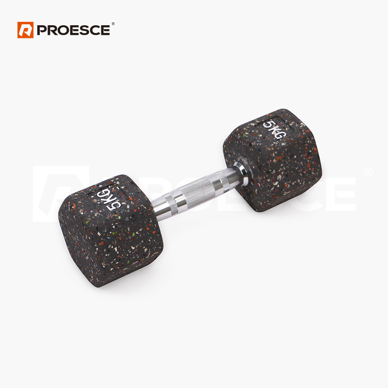 Round-Edge Rubber Hex Dumbbell | Rounded Corner Gym Dumbbell PROESCE LKDB-727